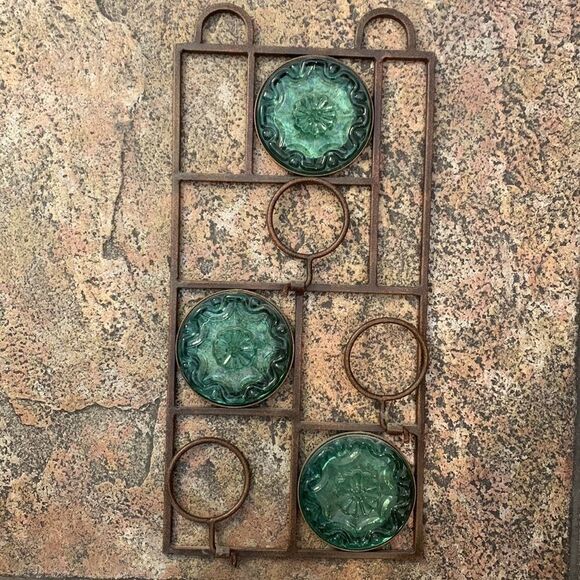 Party Lite Candle 3 Votive Holder Heavy Green Glass Metal Wall Decor In Out Door - Picture 7 of 7